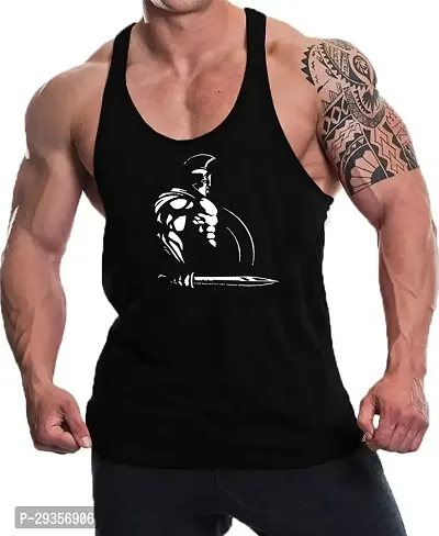 Solid Black Gym Vest for Men ( Black - White Warrior)