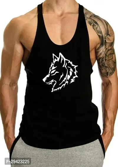 Solid Black Gym Vest for Men ( Black - White Wolf)