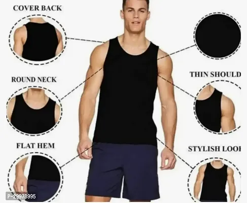 Trendy Black Polyester Printed Gym Vest for Men-thumb2