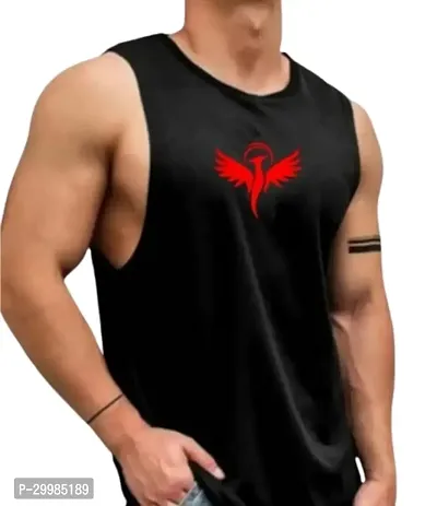 Trendy Black Polyester Printed Gym Vest for Men-thumb0