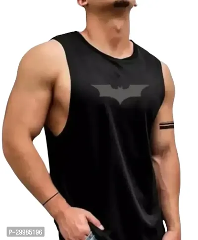 Trendy Black Polyester Printed Gym Vest for Men-thumb0