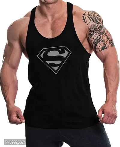 Solid Black Gym Vest for Men (Black - Grey Superman)-thumb0