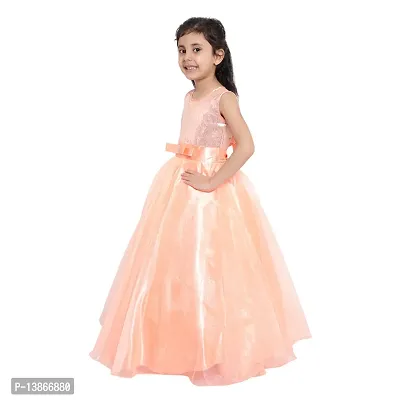 Elegant Peach Satin Self Pattern Maxi Dress For Girls-thumb5