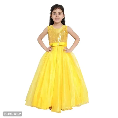 Elegant Yellow Satin Self Pattern Maxi Dress For Girls