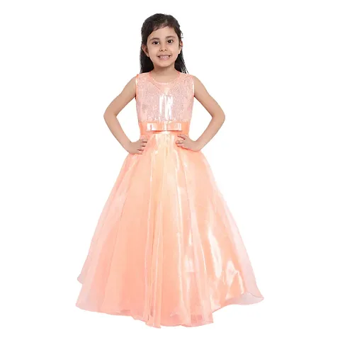 Partywear Sequenced Satin Gown for Girls