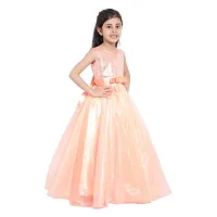 Elegant Peach Satin Self Pattern Maxi Dress For Girls-thumb3