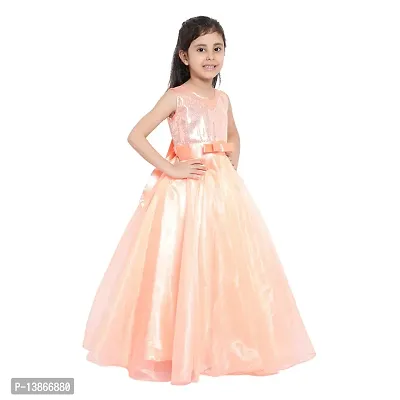 Elegant Peach Satin Self Pattern Maxi Dress For Girls-thumb4