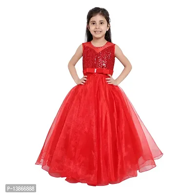 Elegant Red Satin Self Pattern Maxi Dress For Girls