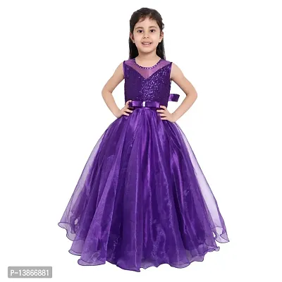 Elegant Purple Satin Self Pattern Maxi Dress For Girls