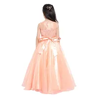 Elegant Peach Satin Self Pattern Maxi Dress For Girls-thumb1