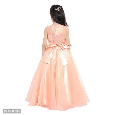 Elegant Peach Satin Self Pattern Maxi Dress For Girls-thumb2