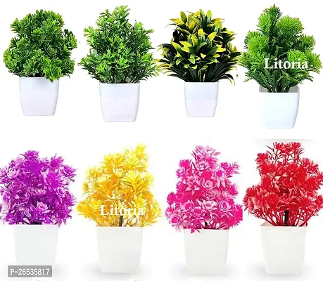 Litoria Set Of 8 Attractive Look And Best Design Home Office Decoration Or Gift Bonsai Wild Artificial Plant with Pot