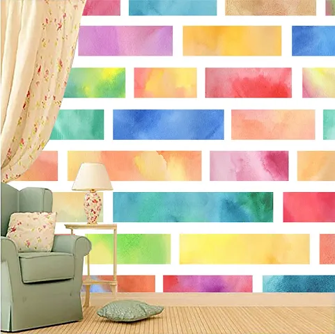 100yellow? Multi Color Brick Wall Wallpaper (Self Adhesive PVC Vinyl)