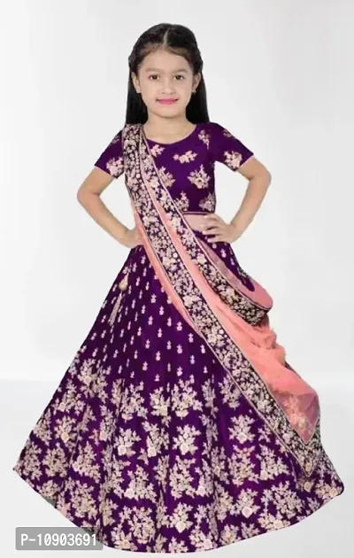 Classic Satin Embroidered Lehenga Cholis for Kids Girls-thumb0