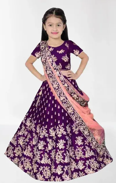 Rayasa Girl's Banglori Satin Semi-Stitched Lehenga Choli (Rk-S-B-Royal_Purple_3-4 Years)