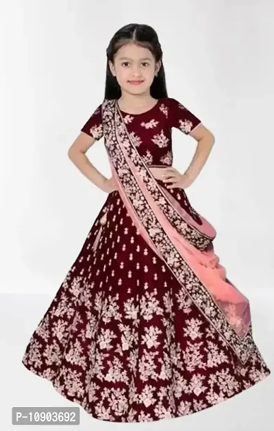 Classic Satin Embroidered Lehenga Cholis For Kids Girls-thumb0