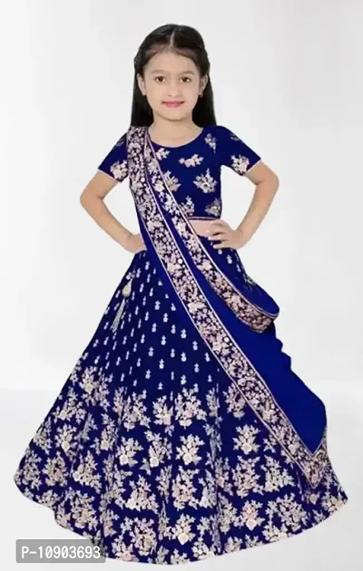 Classic Satin Embroidered Lehenga Cholis for Kids Girls-thumb0