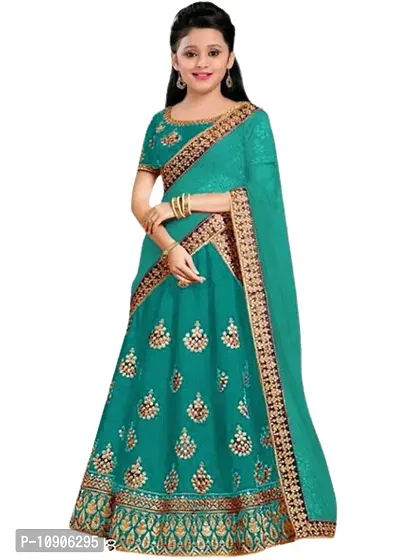 Classic Satin Embroidered Lehenga Cholis for Kids Girls-thumb0