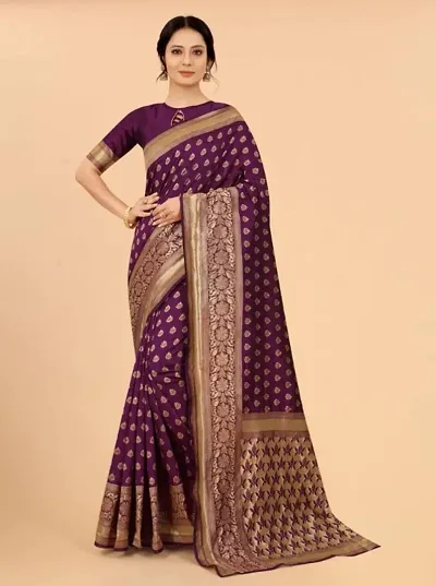 Satyam Weaves Women?s Daily/Party/Wedding/Casual Wear Rapier Jacquard Banarasi Cotton Silk Saree With Jacquard Designed Unstitched Blouse Piece. (Malli)