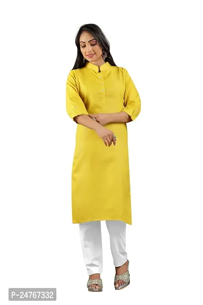 Estring Women's Solid Crepe Regular Fit 3/4 Sleeve Lightweight Casual Wear Ethnic Kurta (H_J_477772__)-thumb4