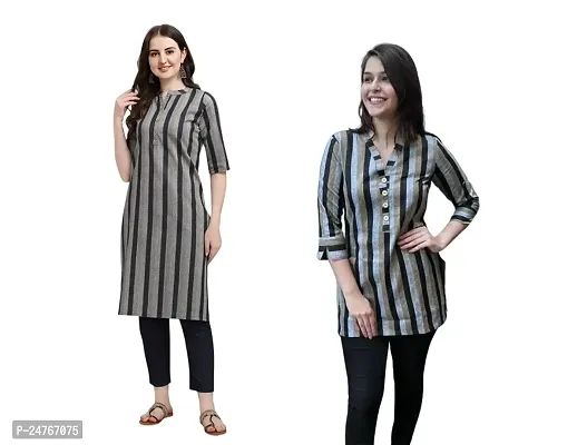 Estring Women's Striped Crepe Regular Fit 3/4 Sleeve Lightweight Casual Wear Ethnic Kurta Set (H_J_477784__)