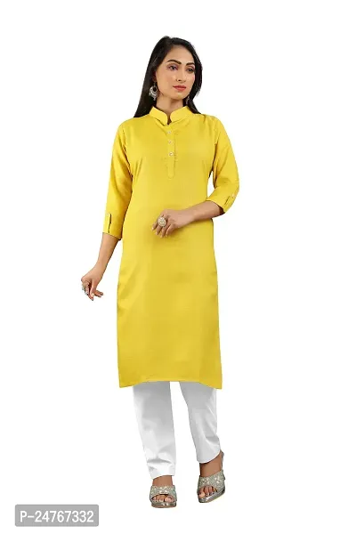 Estring Women's Solid Crepe Regular Fit 3/4 Sleeve Lightweight Casual Wear Ethnic Kurta (H_J_477772__)-thumb3