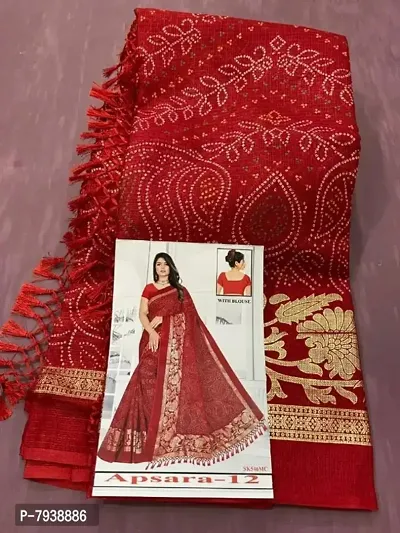 Silk Cotton Printed Bandhani Sarees with Blouse Piece