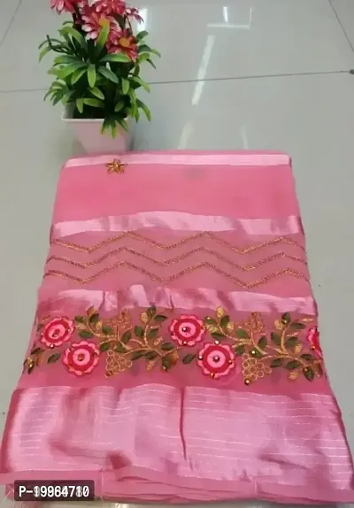 Chiffon Zari Embroidered Sarees with Blouse Piece-thumb0
