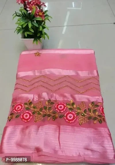 Chiffon Embroidered Sarees with Blouse piece