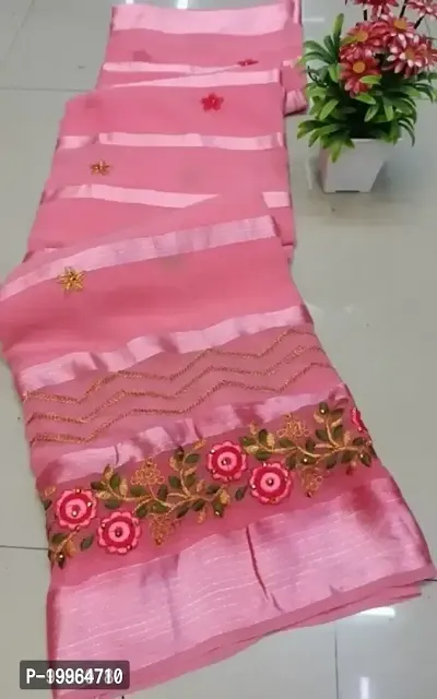 Chiffon Zari Embroidered Sarees with Blouse Piece-thumb4