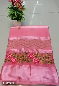 Chiffon Zari Embroidered Sarees with Blouse Piece-thumb2