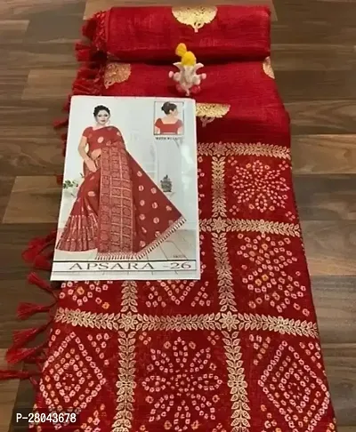 Elegant Red Kota Doriya Foil Print Sarees With Blouse Piece
