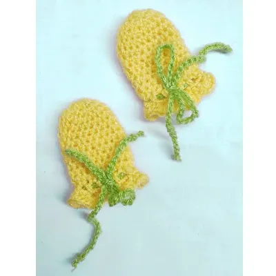 Handmade Woolen Knitted Mittens for Babies -NewBorn, (8.5cm* 5cm) - Color May Vary