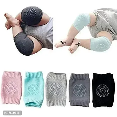 Comfortable Anti-Slip Padded Stretchable Elastic Cotton Soft Safety Protector Breathable Baby Knee Elbow Guard/pad for Crawling, Infant-1 Pc (Multicolor)-thumb0