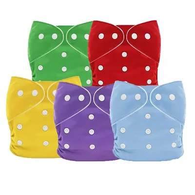 100% Cloth Reusable, Washable, Leak Proof  Adjustable Nappies, 0-2Years- Multicolor (Pack of 5)