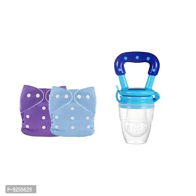 Combo Pack 2 Reusable Diaper  Star Printed and Fruit Feeder for Babies-thumb0