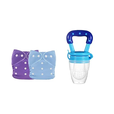 Combo Pack 2 Reusable Diaper  Star Printed and Fruit Feeder for Babies