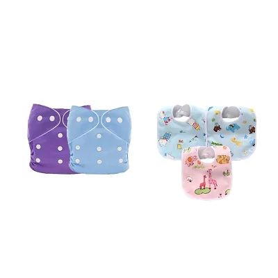Combo Pack 2 Reusable Diaper and 3 Waterproof Tich Button