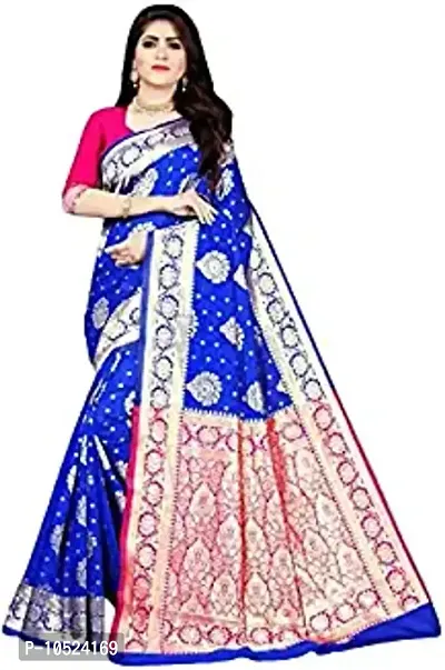 Graceful Blue Art Silk Banarasi Saree with Blouse Piece For Women