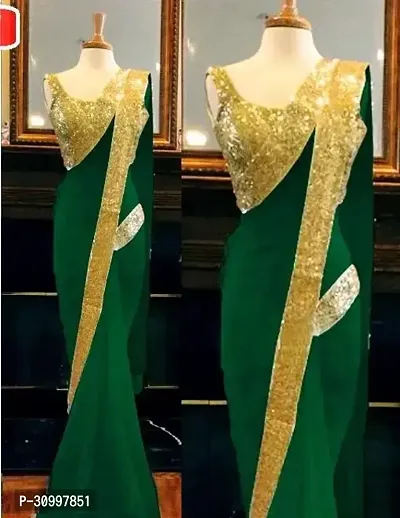 Stylish Georgette Green Solid Saree with Blouse piece-thumb0