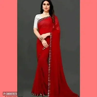 Stylish Georgette Red Solid Saree with Blouse piece-thumb0