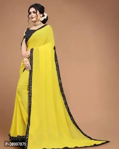 Stylish Georgette Yellow Solid Saree with Blouse piece-thumb0