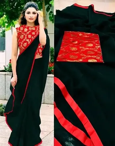 Chiffon Zari Border Sarees With Embroidery Work Blouse Piece