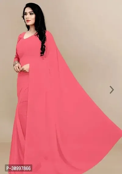 Stylish Georgette Pink Solid Saree with Blouse piece-thumb0