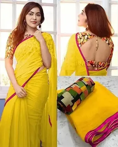 Stylish Georgette Solid Saree with Blouse piece