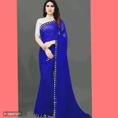 Stylish Georgette Blue Solid Saree with Blouse piece-thumb0