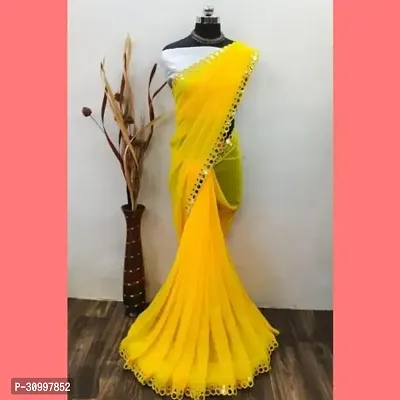 Stylish Georgette Yellow Solid Saree with Blouse piece-thumb0