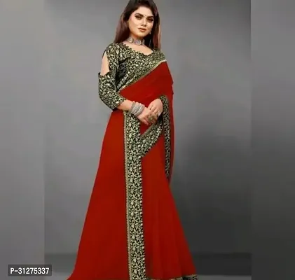 Stylish Georgette Solid Saree with Blouse piece for Women and girls-thumb0