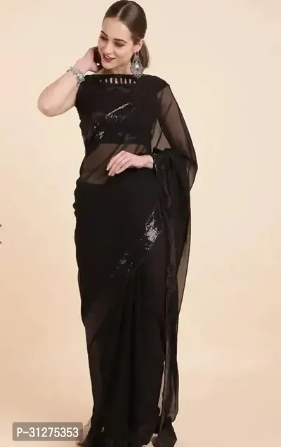 Stylish Georgette Solid Saree with Blouse piece for Women and girls-thumb0