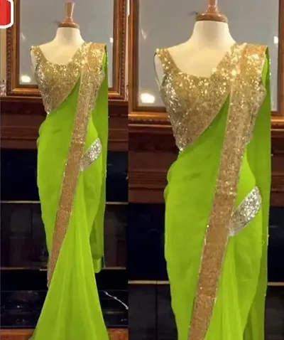 Stylish Georgette Solid Saree with Blouse piece for Women and girls